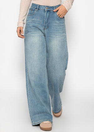 Jeans mit weitem Bein - blau