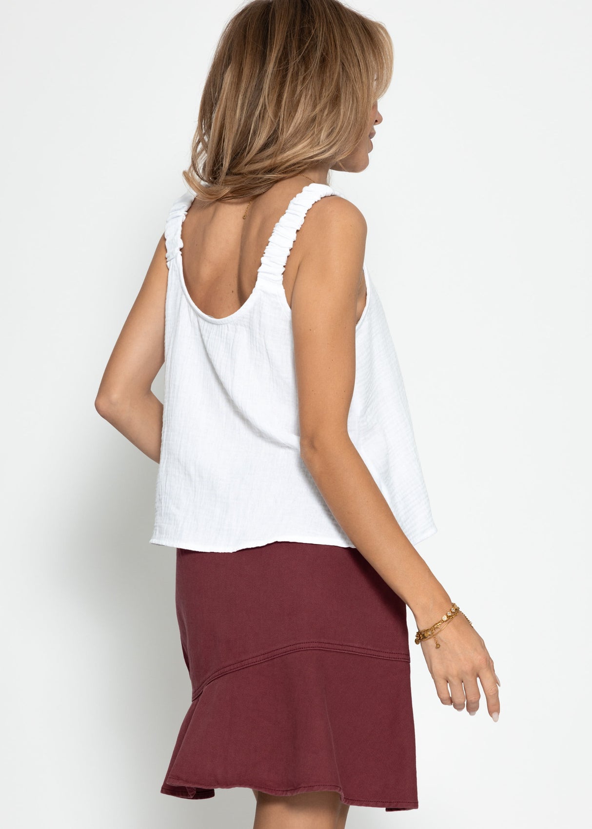 Jeans Rock mit Volant - burgundy