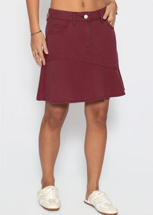 Jeans Rock mit Volant - burgundy