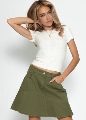 Jeans Rock mit Volant - khaki