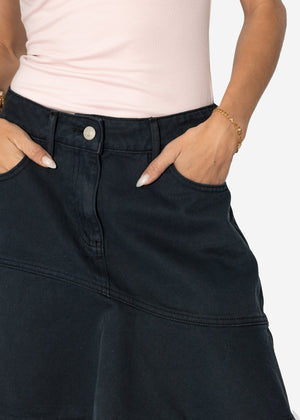 Jeans Rock mit Volant - schwarz