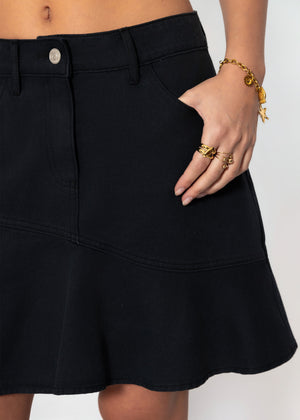 Jeans rock with volant - black