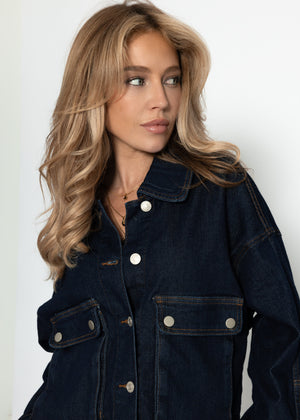 Jeans Jacke mit aufgesetzten Taschen - dunkelblau