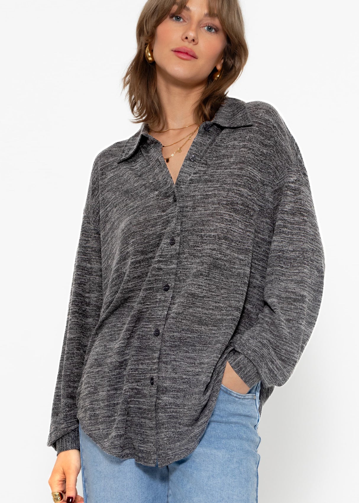 Jersey Bluse - dunkelgrau melange