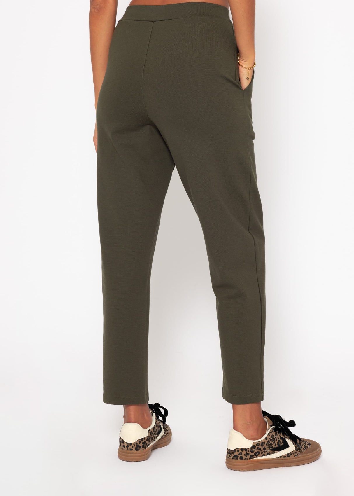 Jersey chinos with decorative seam - khaki