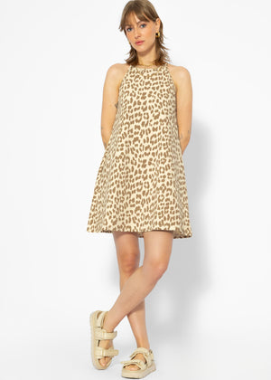 Jersey dress with leopard print - beige