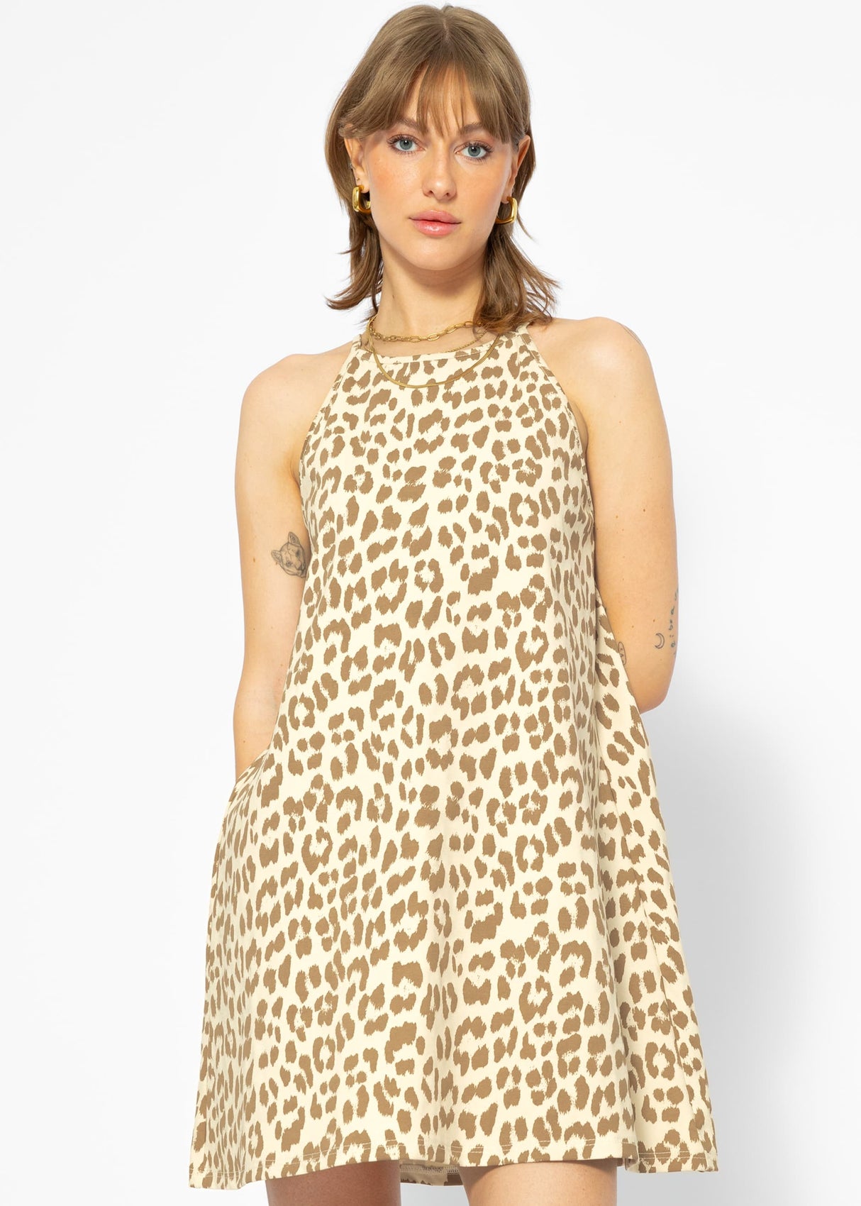 Jersey dress with leopard print - beige