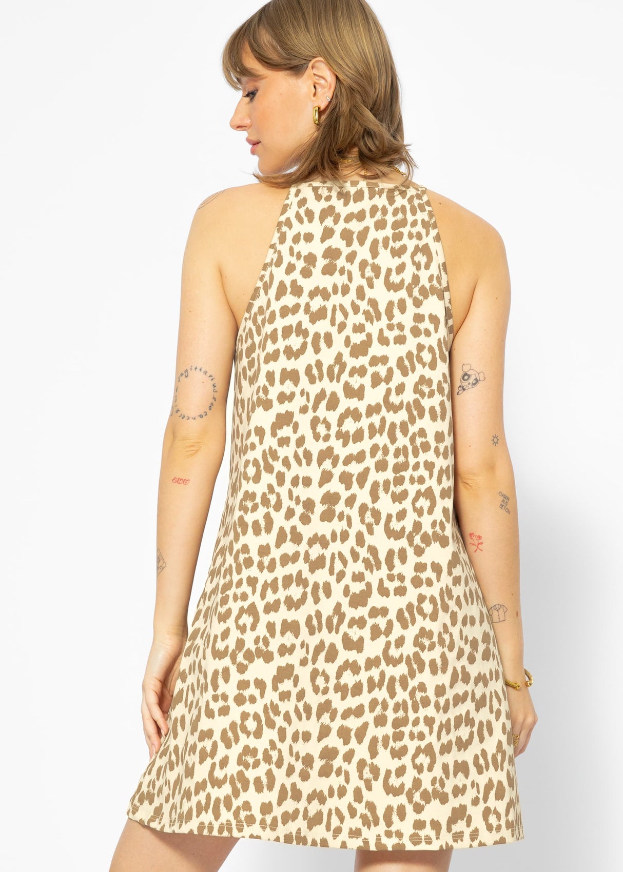 Jersey dress with leopard print - beige