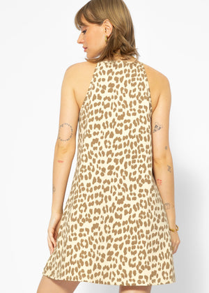 Jersey dress with leopard print - beige