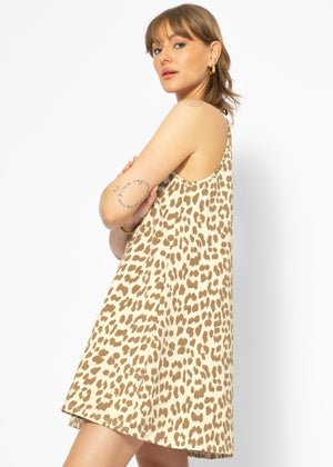 Jersey dress with leopard print - beige