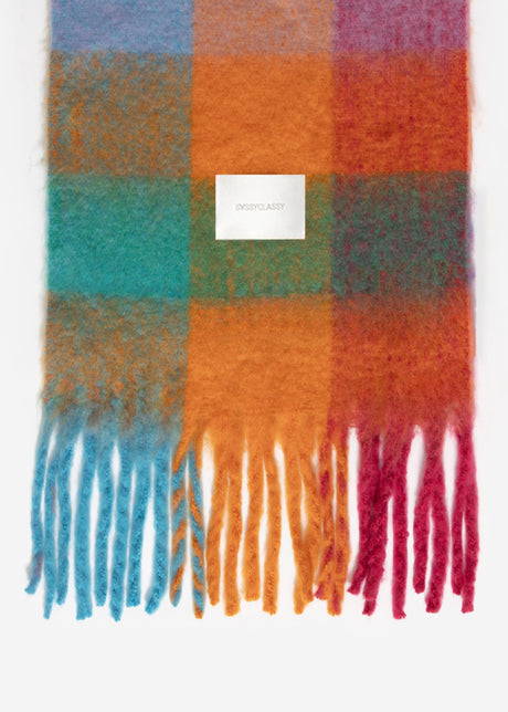 Checked fluffy scarf - orange-pink-blue by SASSYCLASSY