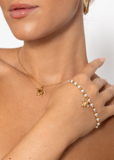Kugel Armband mit Schildkröte - gold