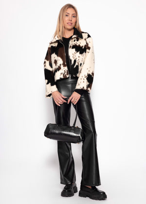 Kunstfelljacke mit Kuh-Print - offwhite
