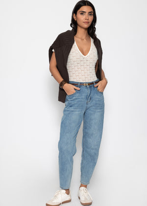 Short-sleeved bodysuit in floral lace - off-white