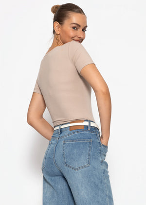 Kurzarm Body mit Knopfleiste - beige