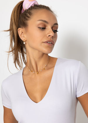Short sleeve bodysuit with V-neck - lilac