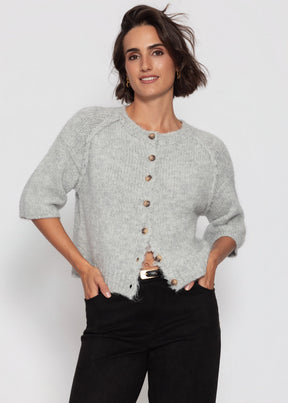Kurzarm Cardigan mit Außennähten - grau