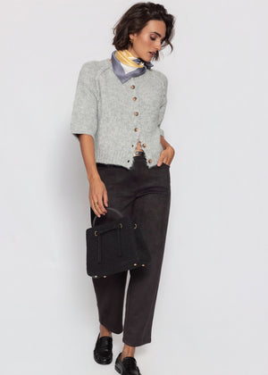 Kurzarm Cardigan mit Außennähten - grau