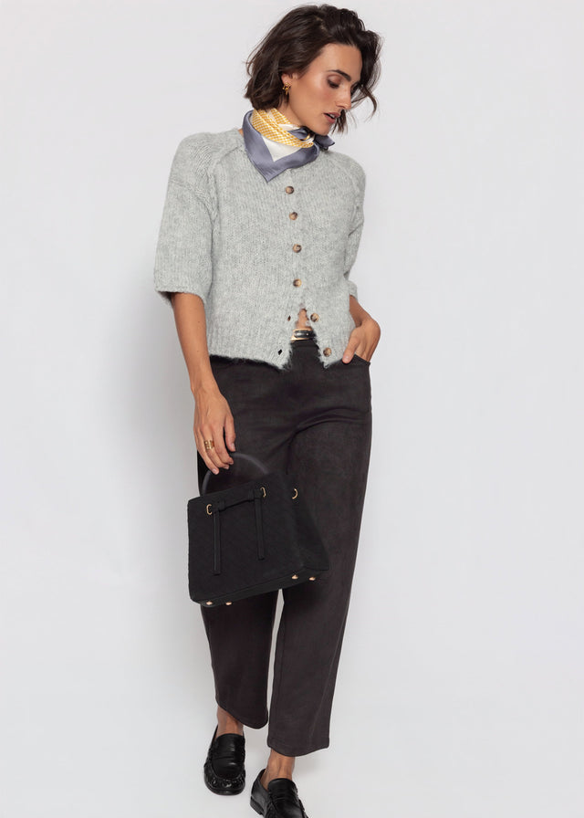 Kurzarm Cardigan mit Außennähten - grau