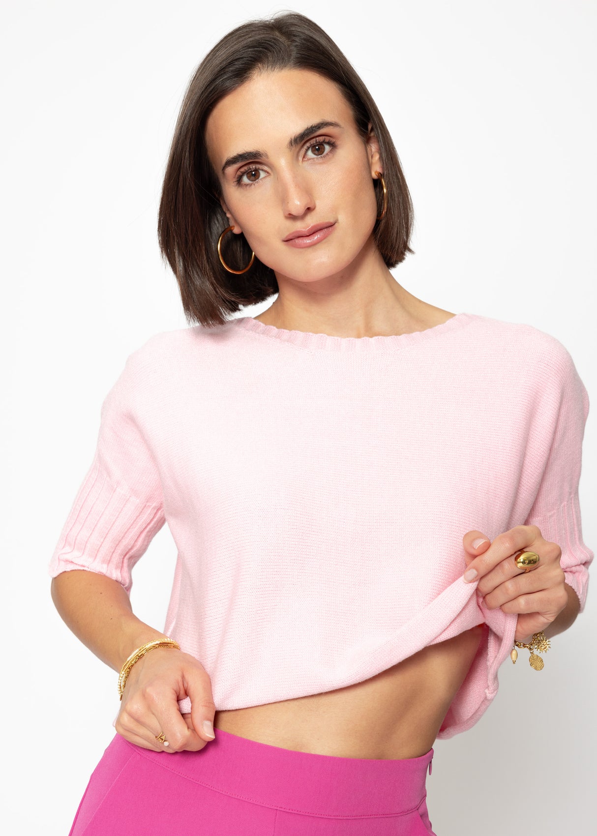 Kurzarm Crop Pullover - rosa