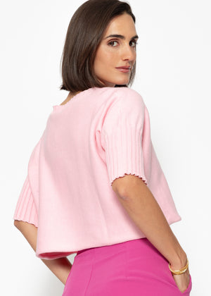 Kurzarm Crop Pullover - rosa