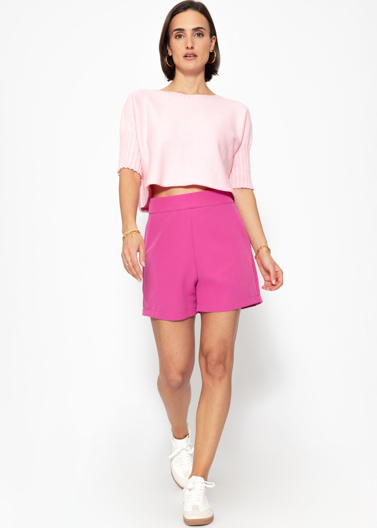Kurzarm Crop Pullover - rosa