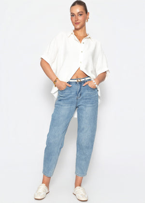 Kurzarm Hemdbluse im Oversized Fit - weiß
