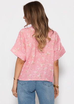 Kurzarm Musselin Bluse mit Blumenprint - rosa