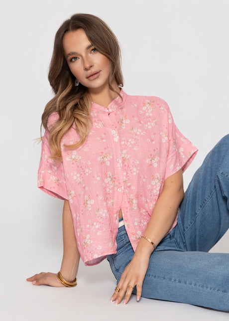 Kurzarm Musselin Bluse mit Blumenprint - rosa by SASSYCLASSY