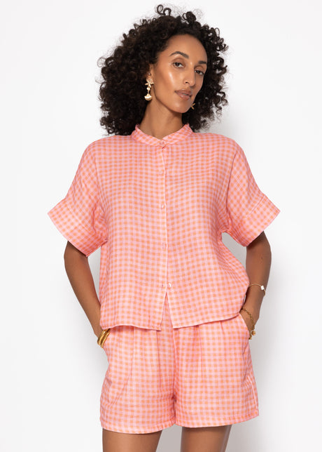 Kurzarm Musselin Bluse mit Vichy-Print - koralle