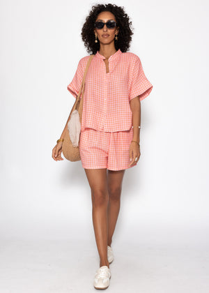 Kurzarm Musselin Bluse mit Vichy-Print - koralle