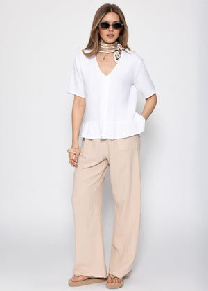 Kurzarm Musselin Bluse mit Volants - weiß