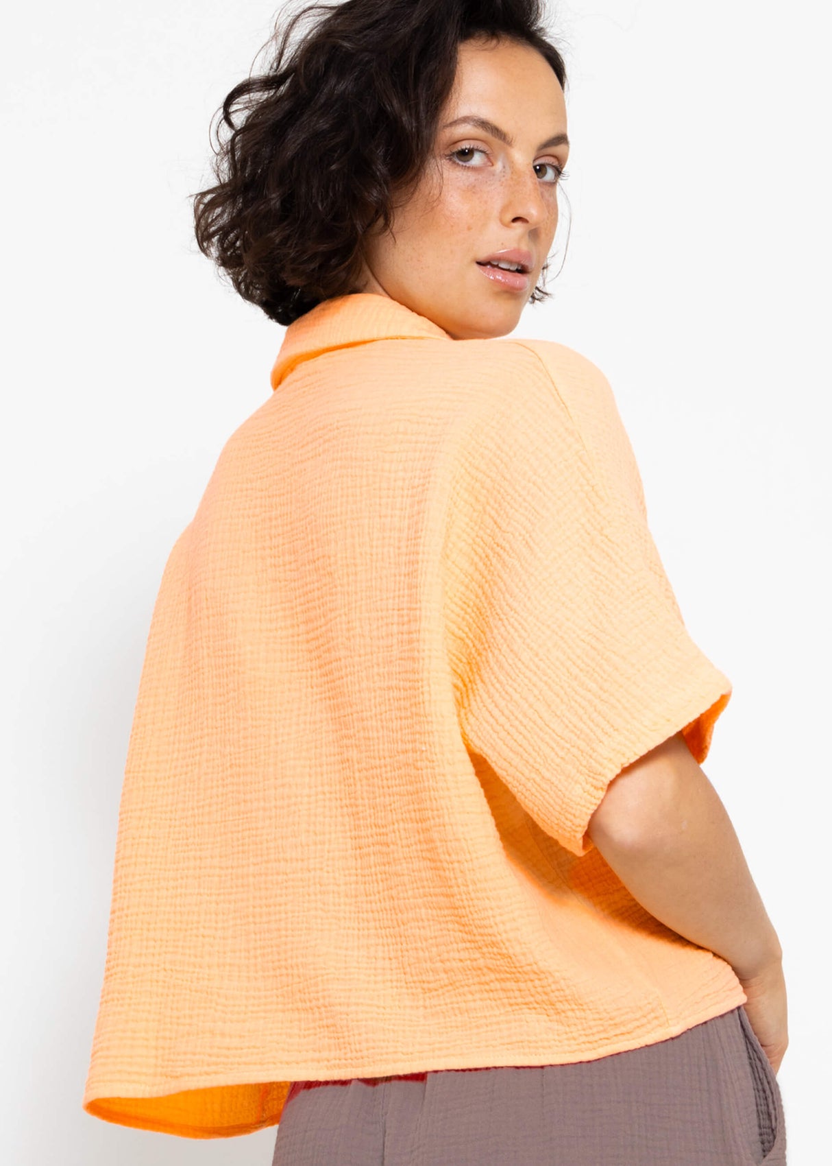 Kurzarm Musselin Bluse - peach