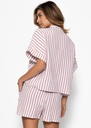 Short-sleeve Muslin Blouse with Stripes - Pink