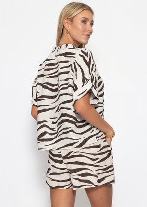sassyclassy Kurzarm-Musselinbluse mit Zebra-Muster - beige-braun