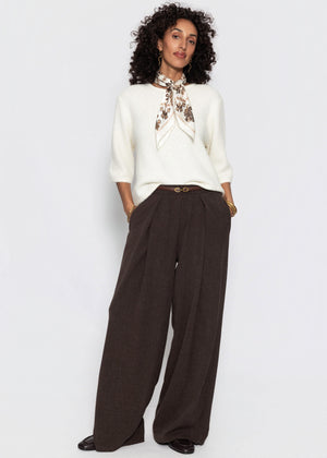 Short-sleeved jumper with textured pattern - off-white