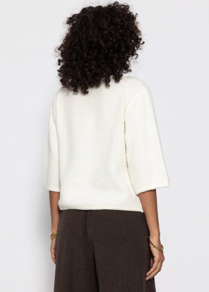 Short-sleeved jumper with textured pattern - off-white