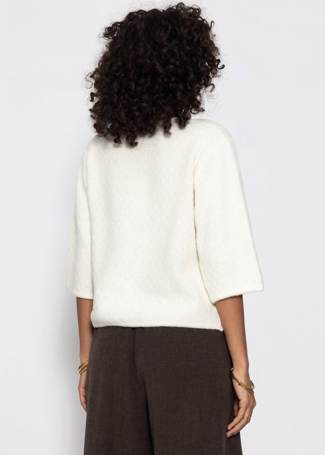 Short-sleeved jumper with textured pattern - off-white
