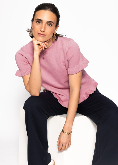 Kurzarm-Pullover mit Volants - rosa von SASSYCLASSY
