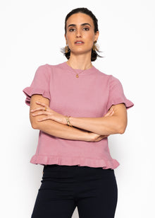Kurzarm-Pullover mit Volants - rosa