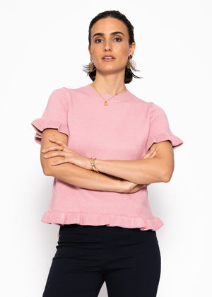 Short-sleeved sweater with ruffles - pink