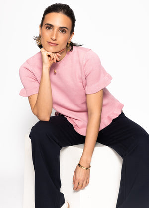 Short-sleeved sweater with ruffles - pink