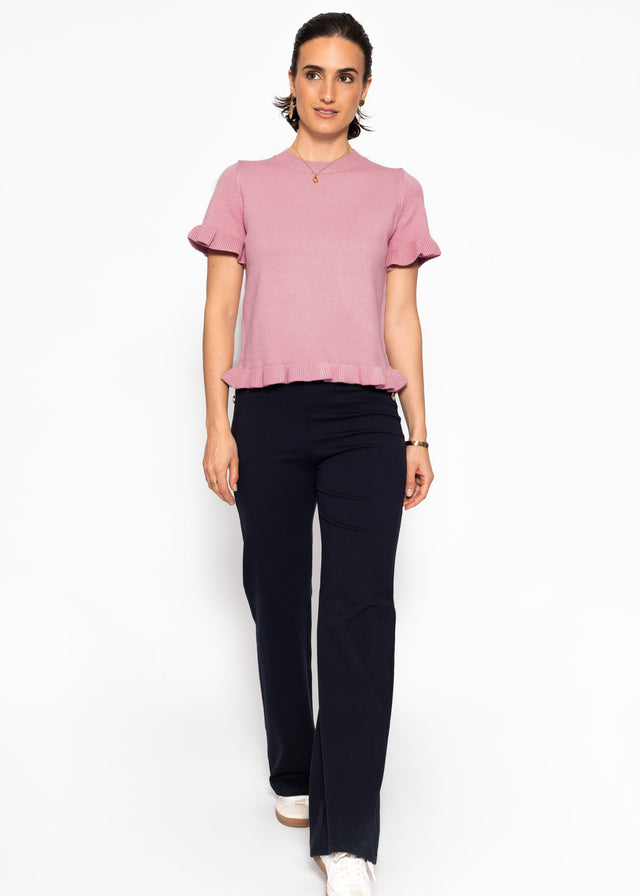 Kurzarm-Pullover mit Volants - rosa