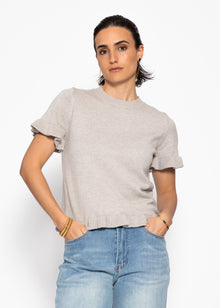 Short-sleeved sweater with ruffles - taupe