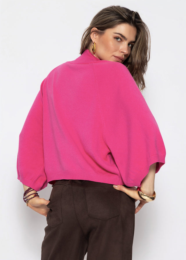 Kurzarm Strickpullover mit weiten Raglanärmeln - pink