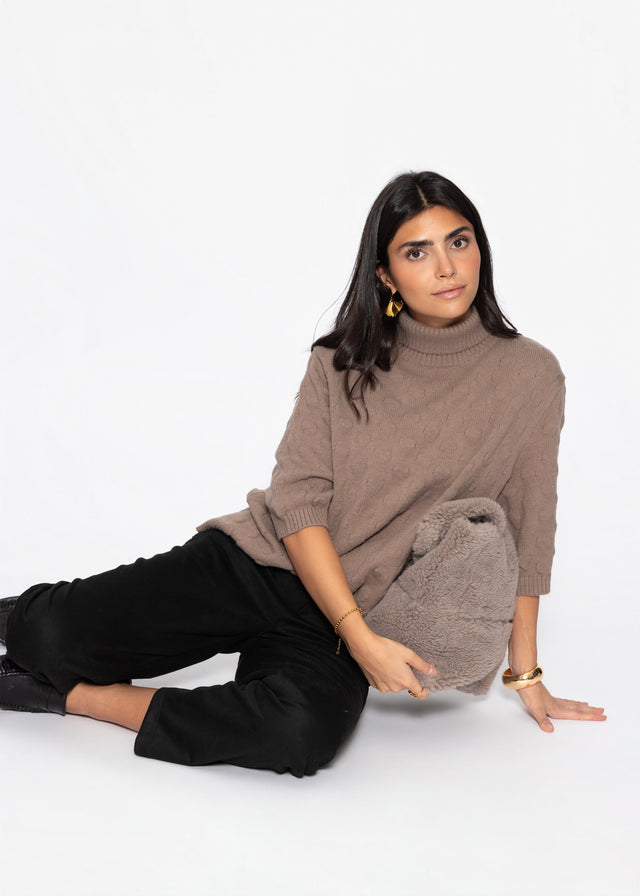 Oversized Kurzarmpullover mit Noppenstruktur - taupe
