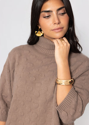 Oversized Kurzarmpullover mit Noppenstruktur - taupe