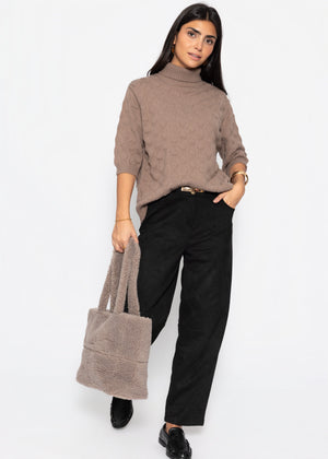 Oversized Kurzarmpullover mit Noppenstruktur - taupe