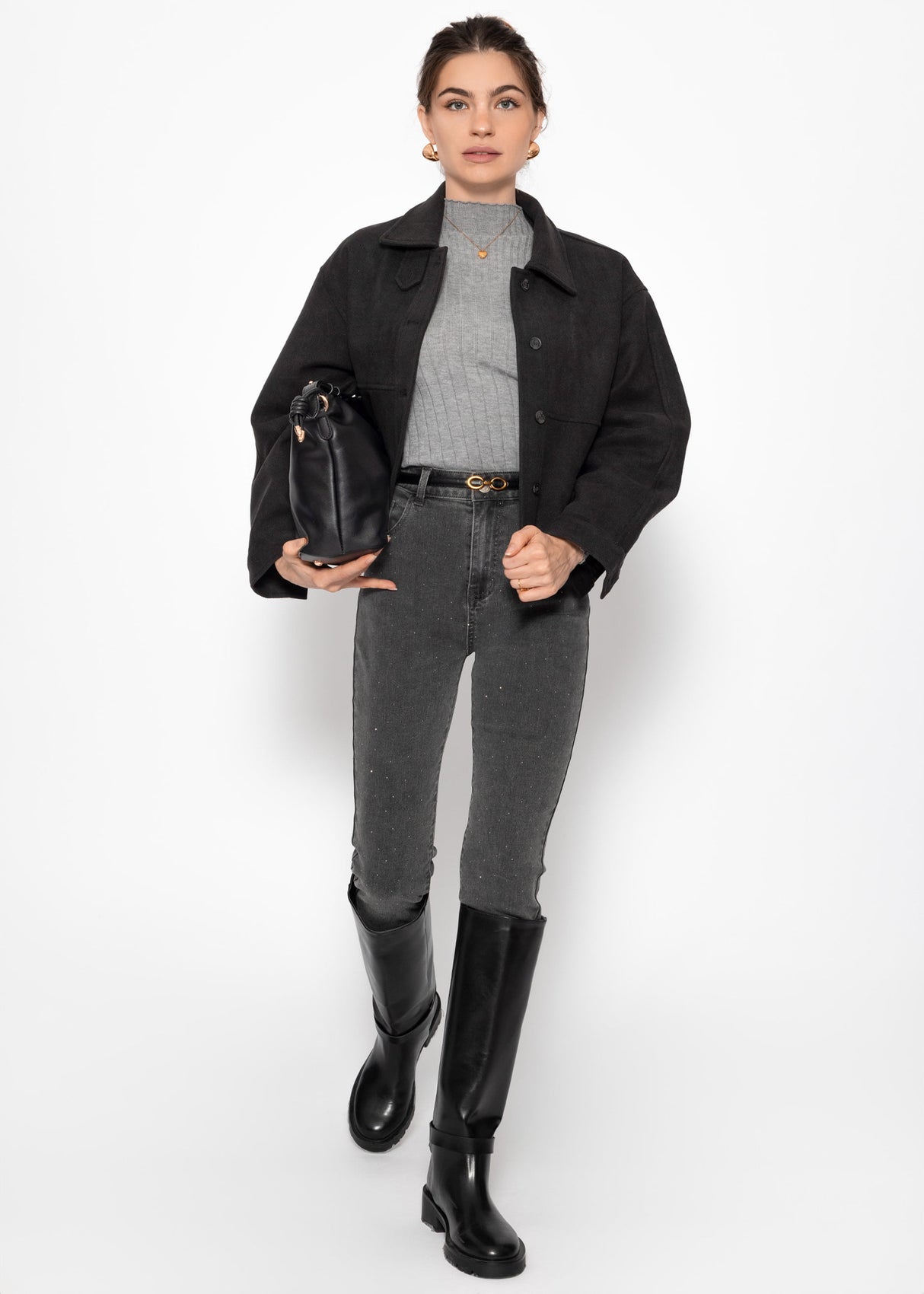 Short jacket with lining - black