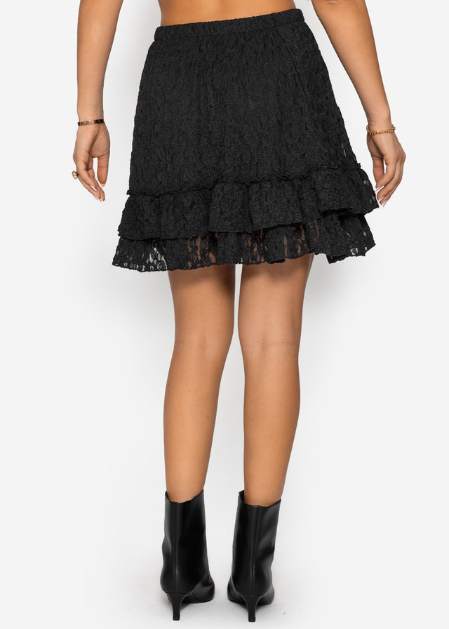 Short lace flounce skirt - black
